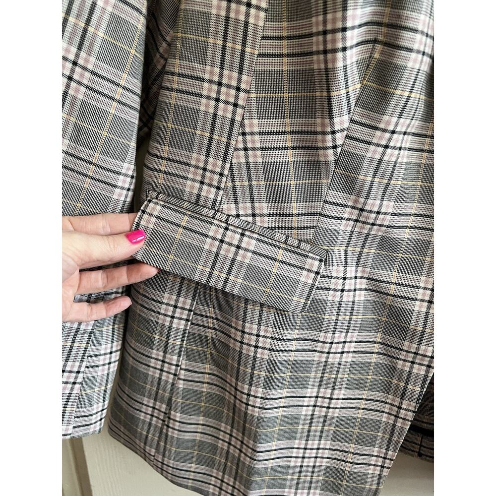 LANE BRYANT Perfect Drape Pink Gray Plaid Single Breast Blazer Jacket Sz 14 NWT - Picture 3 of 13